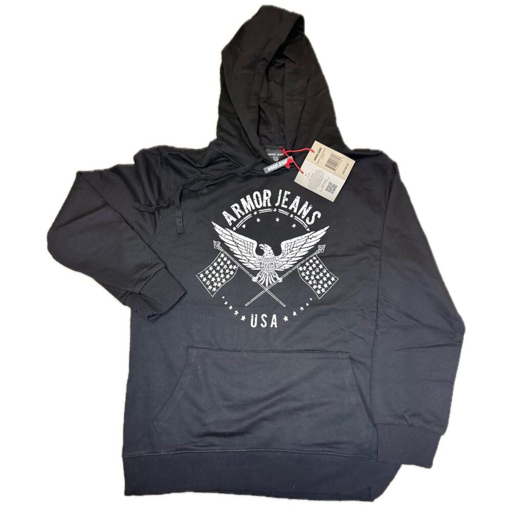 Armor Jeans Eagle Hoodie 3XL (Fits XL) Black Pullover NWT $80 Retail